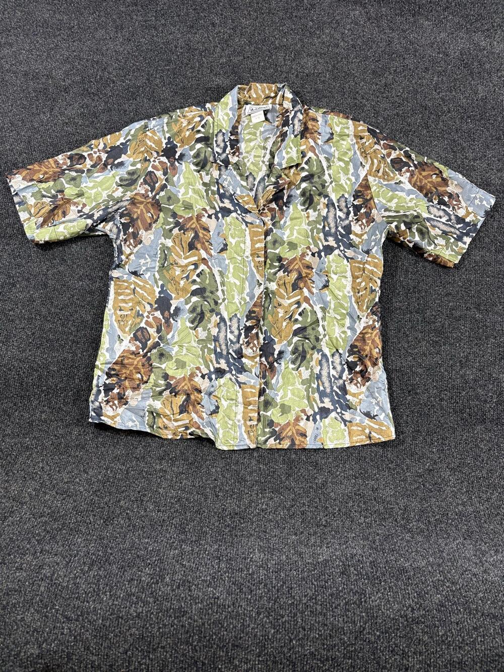 Vintage Notations Blouse Womens 10 Multicolor Floral Short Sleeve Button Up USA